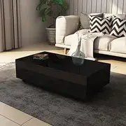 Luxsuite Coffee Table High Gloss Tea Table Cabinet Slide Top 2 Drawers Storage Wood Modern Living Room Furniture Black