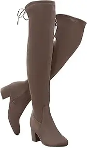 [EETTARO] Women's Over The Knee Boot Thigh High Block Heel Stretch Boots Fashion Side Zip Almond Toe Winter Booties