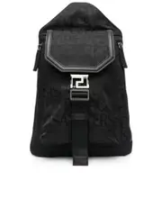 Versace Logo-Jacquard Backpack with Greca Detailing and Side Zip Pocket
