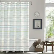 [Tommy Bahama] Fabric Shower Curtain, Stylish Striped Bathroom Decor, Hook Holes Top (La Scala Breezer Green, 72" x 72")