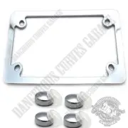 Show Chrome Metal Flat Edge Motorcycle License Plate Frame Touring - Free Caps