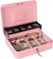 Cash Box with Money Tray and Lock - Metal Money Box for Cash Register, Large Loc