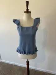 Loft New With Tags Blue Flutter Sleeve Tank Top