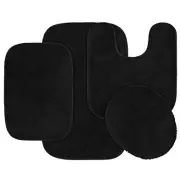 Traditional Nylon Washable Black 4 Piece Set - Lid, Contour, 2 Bath Rugs -