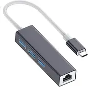Beyori USB Hub,USB 3.0 Hub [5Gbps] with 10/100/1000M Ethernet and 3 USB 3.0 Ports for Laptop, USB Flash Drives, and Mobile HDD Silver (Color : Gray)