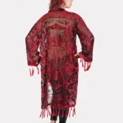 RED AND BLACK ARTDECO STEVIE NICKS STYLE VELVET MUCHA GYPSY BOHO DELUXE DUSTER