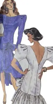 1980s Puff Sleeve Mermaid Backless Dress Cocktail Butterick Sewing Pattern 3017