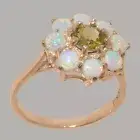 Solid 14k Rose Gold Natural Peridot & Opal Womens Cluster Ring - Sizes 4 to 12