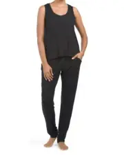 NWT Josie Natori SOLID BLACK HI-LOW Jersey MODAL/Spandex Pajama/Lounge Set S