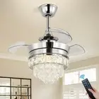 22" LED Crystal Ceiling Fan with Light Bedroom Small Fandeliers Dimmable 6 Sp...