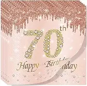 Rose Gold Happy 70th Birthday Napkins, Women 70th Birthday 20Pcs Party Paper Napkins Disposable,Her 70th Birthday Gifts Party Supplies,Tableware Decorations ,Birthday Serviettes Tissue Luncheon Dinner