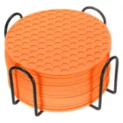 16 Pcs Silicone Coasters with Holder, 4 Inch Round Coaster for Drink, Orange