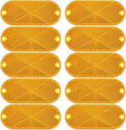10 Pack Front Reflector Oval Reflector for Driveway Fence Gate Posts Trailers Safety Reflectors Automobiles Boats Mailboxes Reflector with Center Mounting Hole (Yellow)