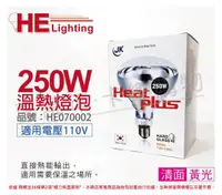 在飛比找PChome24h購物優惠-HEAT PLUS 250W 110V E27 紅外線溫熱燈