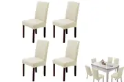 4pcs Chair Cover Universal Fitted Jacquard Seat Protector Cover for Party Home Kitchen Decor-Beige