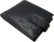 [Hudson & James] Designer London Real Leather Mens Wallet Credit Carder Holder Bifold Purse with Gift Box (Jet Black)