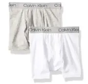 Calvin Klein Boys' Cotton Boxer Briefs 2pk, White & Grey, XL (16-18)