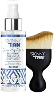 Skinny Tan Coconut Face Tanning Kit – Facial Bronzing Mist with Vitamin C & Hyaluronic Acid + Miracle Brush – Natural
