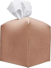 Carrotez Tissue Box Cover, [Refined] Modern PU Leather Square Tissue Box Holder - Decorative Holder/Organizer for Bathroom Vanity Countertop, Night Stands, Office Desk & Car 5"X5"X5" - Peach Pink
