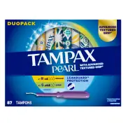 Tampax Pearl Advanced Duopack Tampons, Regular & Super Absorbency, 87-count