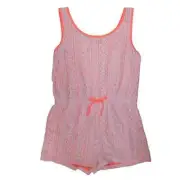 Canyon River Blues Girls White Neon Orange Sleeveless Lace Overlay Romper