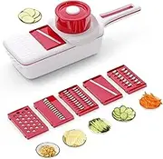 6 in 1 Mandoline Slicer, Professional Vegetable Chopper Veggie Cutter with Interchangeable 6 Blades for Kitchen, Food Chopper Fruit Cutter Potato Slicer Mandoline Vegetable Cutter - Red
