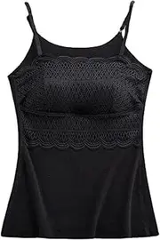 [ANTIY] Elastic Thermal Underwear for Women Warm Seamless Camisoles Velvet Basic Vest Bottoming Tops with Built in Bra (Color : Black, Size : XXL/XX-Large)