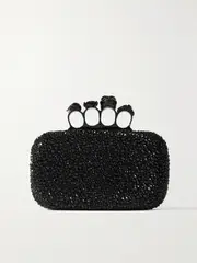[MCQUEEN] MCQUEEN - Skull Four Ring Crystal-embellished Leather Clutch - Black - One size One size Black