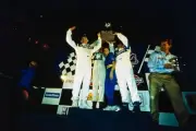 Derek Daly Geoff Brabham and Gary Brabham celebrate victory during- Old Photo
