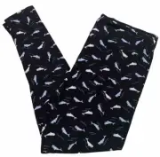 LuLaRoe Womens Leggings Size TC2 Black White Blue Whales Fish Ocean Plus 18+ NWT