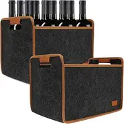 [MFAUCAZB] 2 Pack Wine Carrier Tote - 12 Bottle Felt Bag With Handles, Collapsible Bottle Carrier for Wine Lovers, Portable Storage Box, Travel Case for Party Picnic Dinner