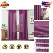 Elegant Purple Linen Curtains 90" Length - Airy Light-Filtering Drapes, 2 Panels