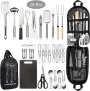 Camping Cooking Utensils Set BBQ Cookware Tool Cutting Board Scissor Knife 28PCS