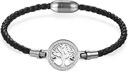 Cuff Bracelet,Flongo Men's Womens Stainless Steel Celtic Cross Braided Leather Rope Bangle Bracelet,Cuff Bracelet with Magnetic Buckle for Men Women Christmas Valentine's Day
