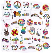 ADXCO 144 Pieces Hippie Tattoos Stickers - Assorted Groovy Temporary Waterproof Love and Peace Sign Tattoos for Hippie Theme Party Favors
