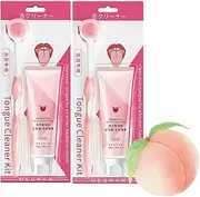 2Pcs Oral Hygiene Brush & Tongue Cleansing Gel, Probiotic Tongue Cleaning Gel Set, Tongue Scraper Precise Cleaning Brush Kit,Tongue Cleaning Gel with Cleaner Brush (Peach)