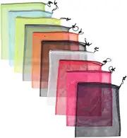 WOFASHPURET 10pcs Mesh Drawstring Bags: 15.7" .5" Collecting Pouches with Cord Lock - Sheer Favor Mesh Bags Drawstring for Gym Workout and Beach Travel