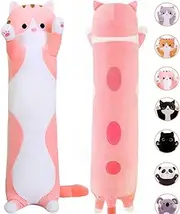 MDXMY Plush Cat Doll Pillow Soft Stuffed Long Pillow Cute Cartoon Cat Stuffed Animal Toy Body Pillow for Kids (Pink, 35.43inch/90cm)