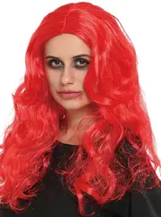Bright Red Long Curly Red Womens Costume Wig