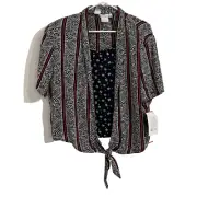 NEW Vintage Russ Open Blue Blouse w/ Cami Dress Shirt Top Shoulder Pads Rayon 14