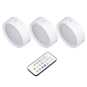 3Pcs LED Puck Light Dimmable Timing Rechargeable LED Push Lamp W/E26 Base Remote