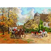 Printed Canvas Tapestry Gobelin Embroidery Orchidea "Arriving for the Hunt" 1919