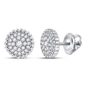 14k White Gold Round Diamond Beaded Halo Earrings 1/4 Cttw