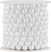 48 Feet Half-Round Crafts Faux Pearl Roll,10mm Flat Pearl Beads for Wedding Centerpiece Backdrop Christmas Tree and Flowers Decoration (White)