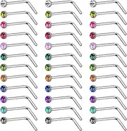 [SYEYCW] Pack of 36 Nose Piercing, Nostril Piercing, 20G Nostril Piercing Stainless Steel Nose Piercing Plug Set, L-Shaped Nose Stud Piercing, Nose Stud, Nose Piercing Jewellery for Men and Women, M,