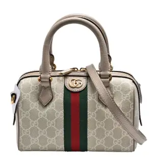 【GUCCI 古馳】經典Ophidia GG Supreme印花帆布手提/斜背波士頓包(迷你-米白色☆772053-UULAG-9682)