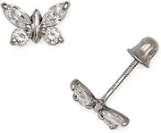 [JewelryWeb] 14k White Gold CZ Simulated Diamond Butterfly Angel Wings Screw Back Earrings 6x8mm Stud Earring for Women