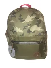 NWT Camouflage Canvas Leather Red Nylon Adj Straps Backpack 16” - 2 Side Pockets