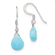 925 Sterling Silver Polished Amazonite Teardrop Dangle Earrings