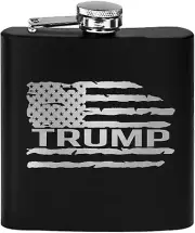 Donald Trump 2024 USA Flag Stainless Steel Hip Flask Premium Matte Black Makes a